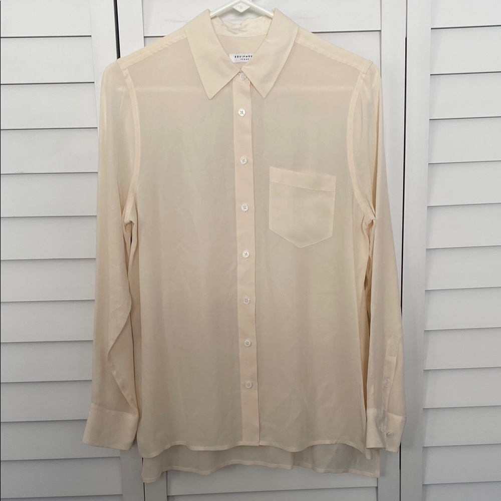 Equipment Femme Cream  Lightweight Sheer Fabric Silk Blouse Long Sleeve